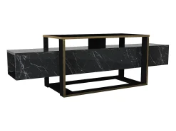 Vente-unique Móvel de TV - 2 nichos - Efeito mármore e dourado - COMEBI^ Móvel De Tv