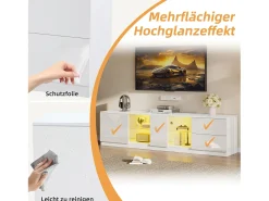 Móvel De Tv*Merax Móvel de TV - 160 x 40 x 52 cm - com LEDs + 1 porta + 2 gavetas - MDF + vidro temperado - Branco