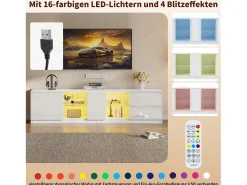 Móvel De Tv*Merax Móvel de TV - 160 x 40 x 52 cm - com LEDs + 1 porta + 2 gavetas - MDF + vidro temperado - Branco