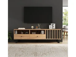 Merax Móvel de TV - 150 x 38 x 44 cm - com 2 gavetas + 1 porta - adequado para TVs de 60 polegadas - aglomerado - natural Natural claro