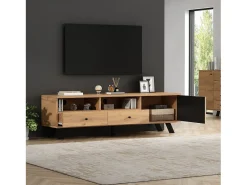 Merax Móvel de TV - 150 x 38 x 44 cm - com 2 gavetas + 1 porta - adequado para TVs de 60 polegadas - aglomerado - natural Natural claro