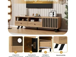 Merax Móvel de TV - 150 x 38 x 44 cm - com 2 gavetas + 1 porta - adequado para TVs de 60 polegadas - aglomerado - natural Natural claro