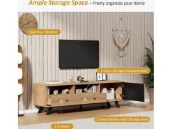 Merax Móvel de TV - 150 x 38 x 44 cm - com 2 gavetas + 1 porta - adequado para TVs de 60 polegadas - aglomerado - natural Natural claro