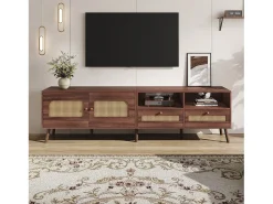 Móvel De Tv*Merax Móvel de TV - 200 x 37 x 49,5 cm - para TVs de 80 polegadas + 2 portas + 2 gavetas - Aglomerado - Marrom Castanho