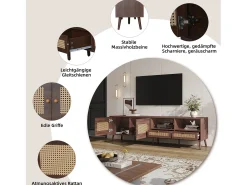 Móvel De Tv*Merax Móvel de TV - 200 x 37 x 49,5 cm - para TVs de 80 polegadas + 2 portas + 2 gavetas - Aglomerado - Marrom Castanho