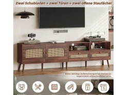 Móvel De Tv*Merax Móvel de TV - 200 x 37 x 49,5 cm - para TVs de 80 polegadas + 2 portas + 2 gavetas - Aglomerado - Marrom Castanho