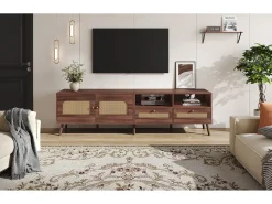 Móvel De Tv*Merax Móvel de TV - 200 x 37 x 49,5 cm - para TVs de 80 polegadas + 2 portas + 2 gavetas - Aglomerado - Marrom Castanho