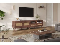 Móvel De Tv*Merax Móvel de TV - 200 x 37 x 49,5 cm - para TVs de 80 polegadas + 2 portas + 2 gavetas - Aglomerado - Marrom Castanho