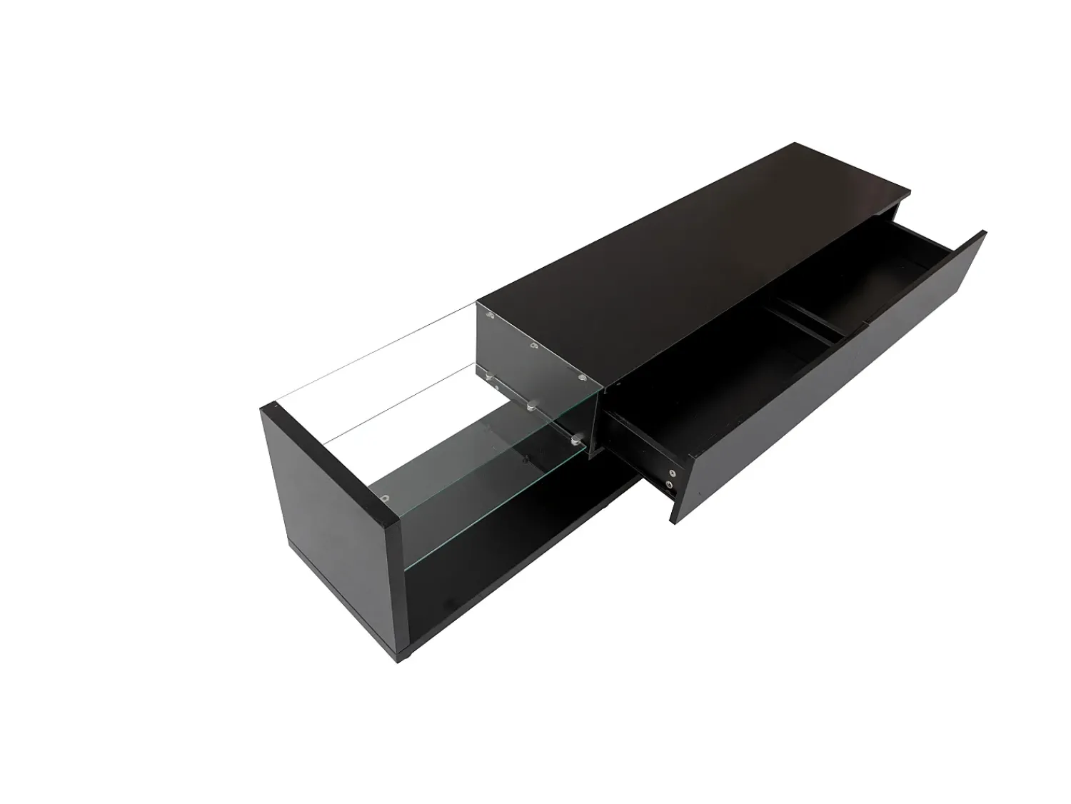 Merax Móvel de TV 170 cm - 2 gavetas e prateleiras de vidro - LEDs - brilhante^ Móvel De Tv