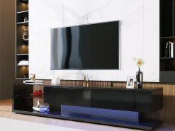 Merax Móvel de TV 170 cm - 2 gavetas e prateleiras de vidro - LEDs - brilhante^ Móvel De Tv