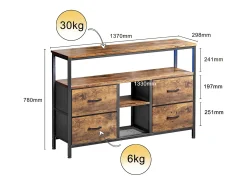 Móvel de TV 137 cm – 4 gavetas em pele de tigre, iluminação LED ajustável, nogueira^ Móvel De Tv