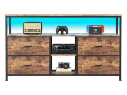 Móvel de TV 137 cm – 4 gavetas em pele de tigre, iluminação LED ajustável, nogueira^ Móvel De Tv