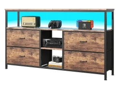 Móvel de TV 137 cm – 4 gavetas em pele de tigre, iluminação LED ajustável, nogueira^ Móvel De Tv