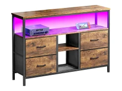 Móvel de TV 137 cm – 4 gavetas em pele de tigre, iluminação LED ajustável, nogueira^ Móvel De Tv