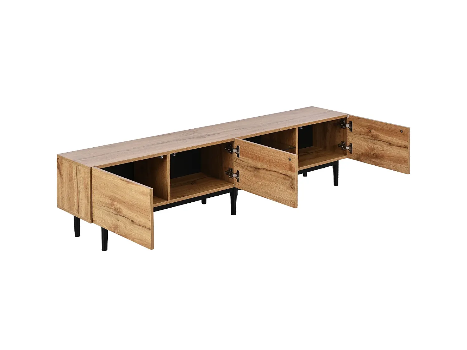Móvel De Tv*Merax Móvel de TV 175 cm - 3 portas e prateleira de vidro - LEDs - Madeira MDF - cor natural Natural claro