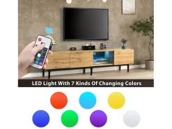 Móvel De Tv*Merax Móvel de TV 175 cm - 3 portas e prateleira de vidro - LEDs - Madeira MDF - cor natural Natural claro