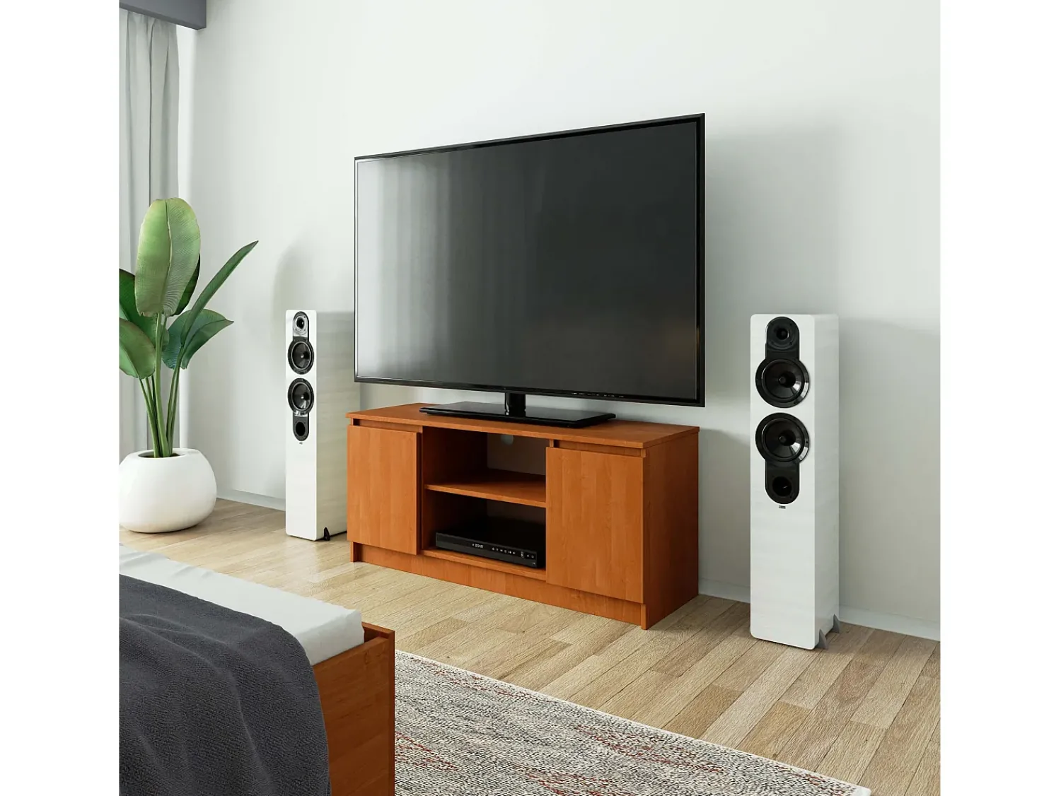 Móvel De Tv*Akord Móvel de TV 120 cm com 2 Portas e 1 Prateleira - Acabamento Fosco Amieiro Natural escuro