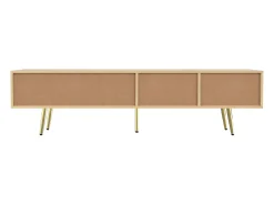 Móvel De Tv* Móvel de TV 160 cm com pés dourados - Móvel de TV moderno com 2 gavetas e 2 portas - Cor madeira Natural claro