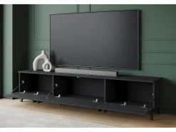 Discount Móvel de TV 180 cm com pés para sala – lowboard moderno com três portas basculantes, mate Preto
