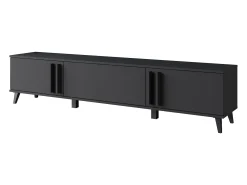 Discount Móvel de TV 180 cm com pés para sala – lowboard moderno com três portas basculantes, mate Preto