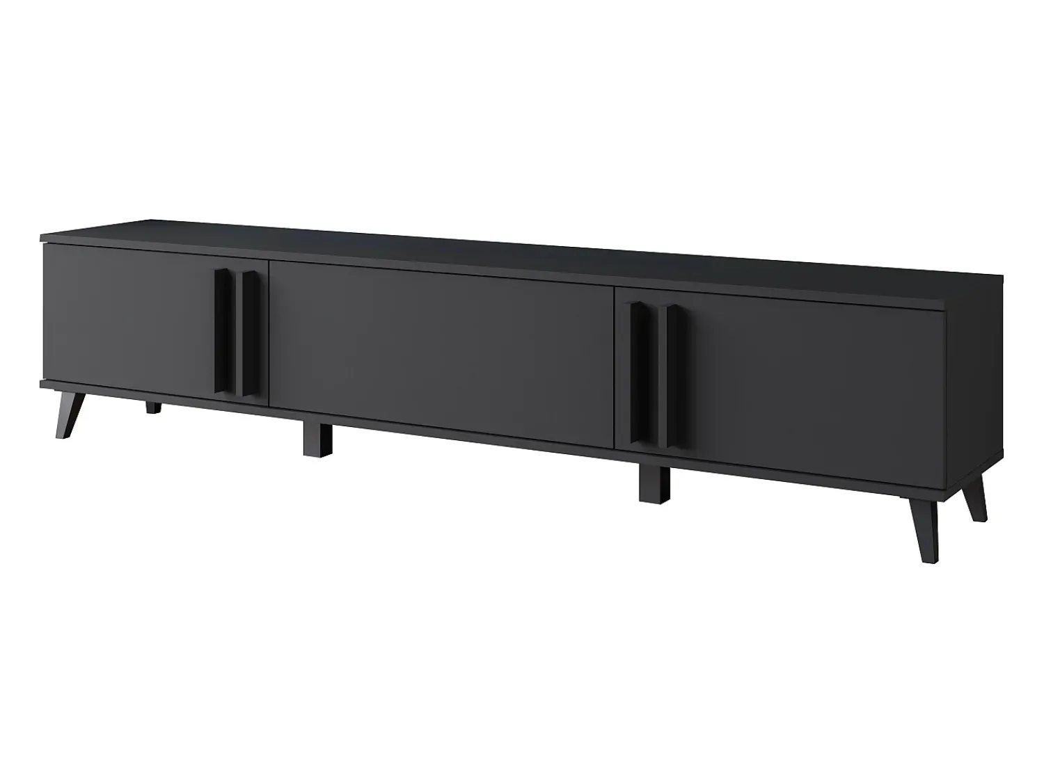 Discount Móvel de TV 180 cm com pés para sala – lowboard moderno com três portas basculantes, mate Preto