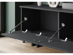 Discount Móvel de TV 180 cm com pés para sala – lowboard moderno com três portas basculantes, mate Preto