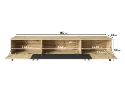 Online Móvel de TV 180 cm com pés para sala – lowboard moderno com três portas basculantes, artisan, preto mate Natural claro