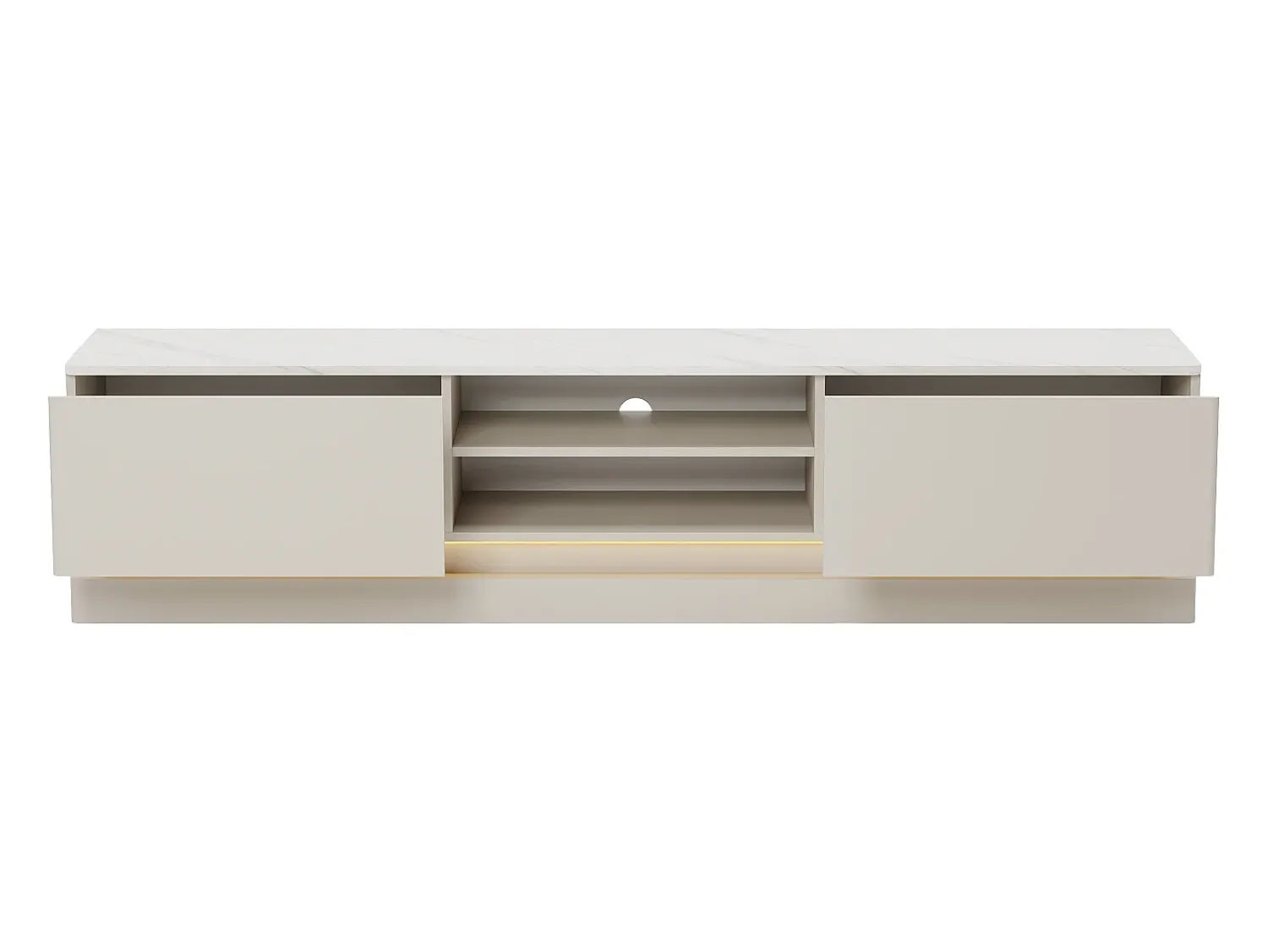 Móvel De Tv|Vente-unique Móvel de TV 2 gavetas e 2 nichos com LEDs em MDF bege e efeito mármore branco - DEVIKA Bege / Branco