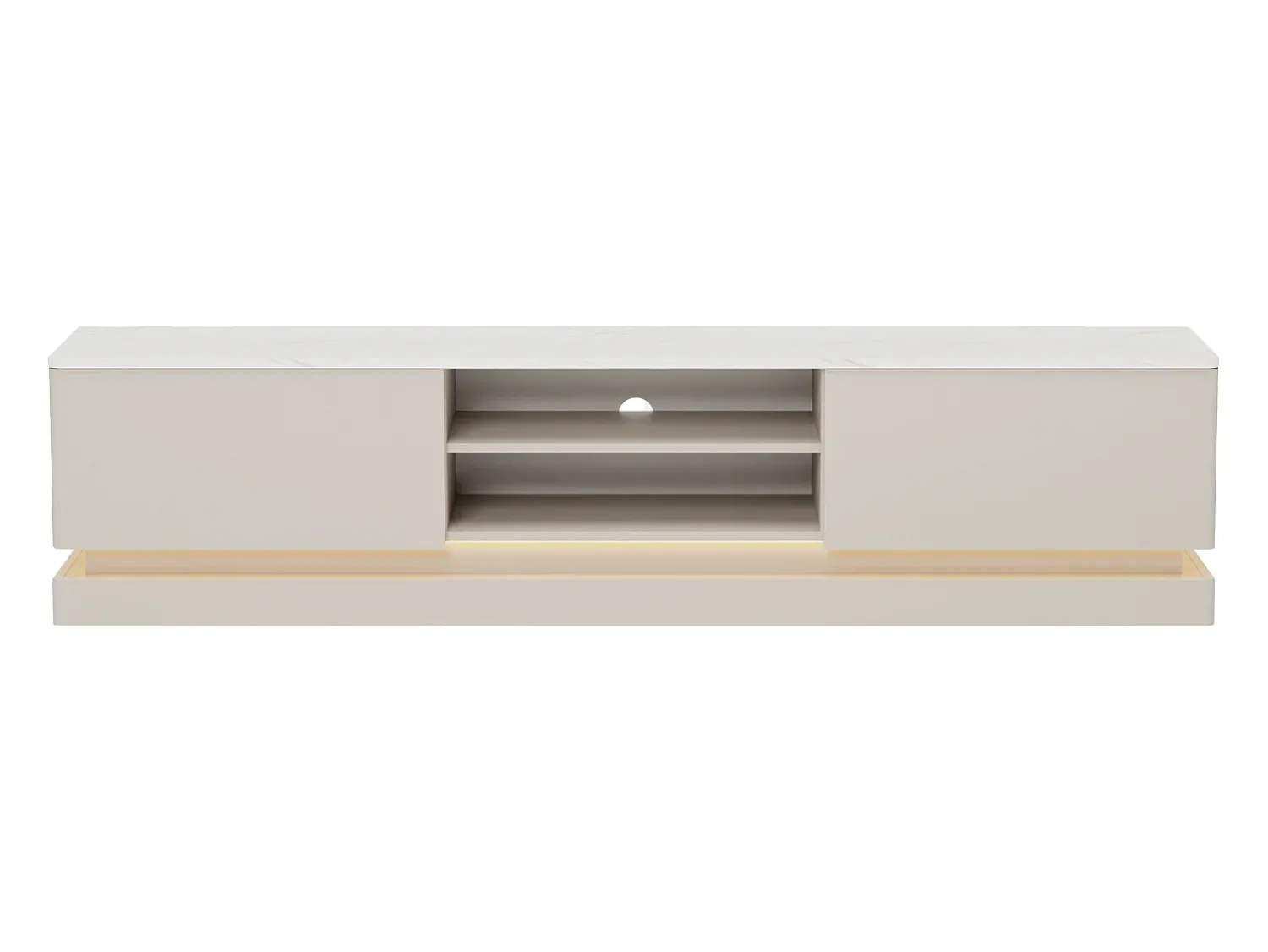 Móvel De Tv|Vente-unique Móvel de TV 2 gavetas e 2 nichos com LEDs em MDF bege e efeito mármore branco - DEVIKA Bege / Branco