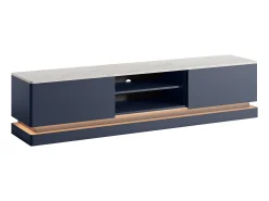 Móvel De Tv*Vente-unique Móvel de TV 2 gavetas e 2 nichos com LEDs em MDF azul efeito mármore branco DEVIKA de Pascal Morabito Azul escuro / Branco