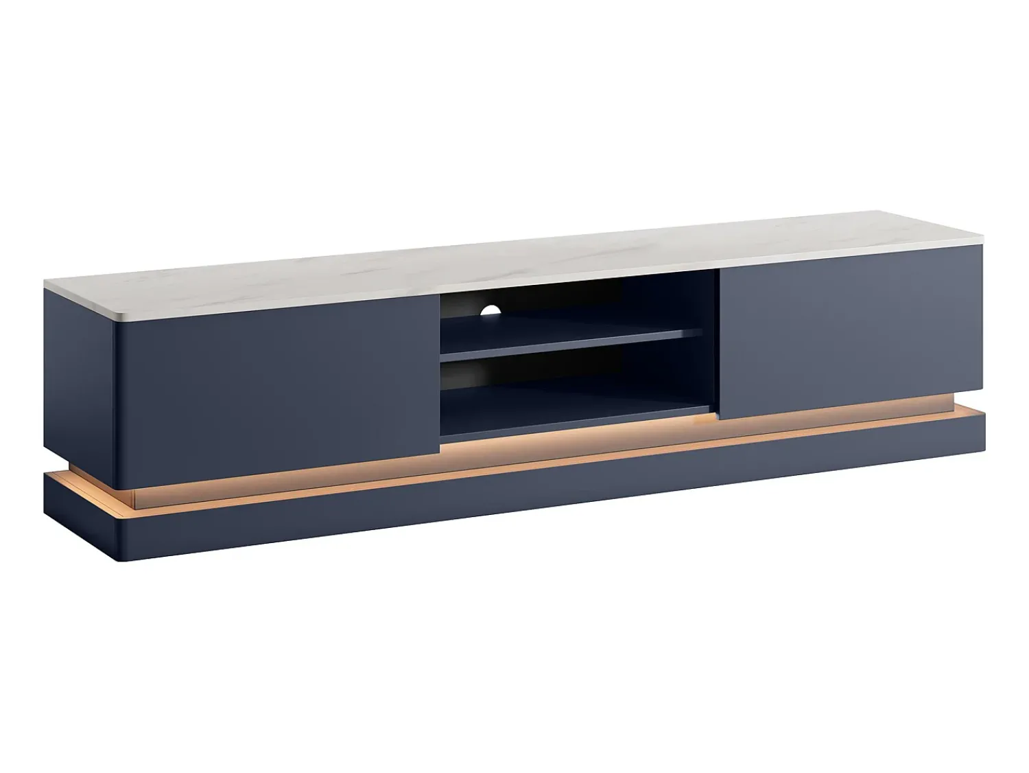 Móvel De Tv*Vente-unique Móvel de TV 2 gavetas e 2 nichos com LEDs em MDF azul efeito mármore branco DEVIKA de Pascal Morabito Azul escuro / Branco