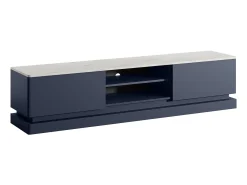 Móvel De Tv*Vente-unique Móvel de TV 2 gavetas e 2 nichos com LEDs em MDF azul efeito mármore branco DEVIKA de Pascal Morabito Azul escuro / Branco
