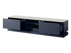 Móvel De Tv*Vente-unique Móvel de TV 2 gavetas e 2 nichos com LEDs em MDF azul efeito mármore branco DEVIKA de Pascal Morabito Azul escuro / Branco