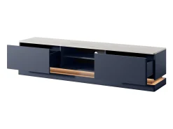 Móvel De Tv*Vente-unique Móvel de TV 2 gavetas e 2 nichos com LEDs em MDF azul efeito mármore branco DEVIKA de Pascal Morabito Azul escuro / Branco