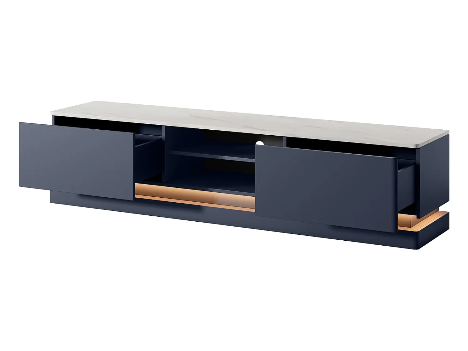 Móvel De Tv*Vente-unique Móvel de TV 2 gavetas e 2 nichos com LEDs em MDF azul efeito mármore branco DEVIKA de Pascal Morabito Azul escuro / Branco