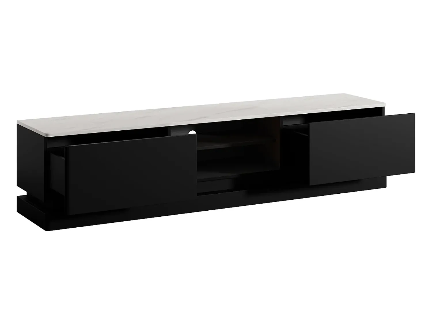 Vente-unique Móvel de TV 2 gavetas e 2 nichos com LEDs em MDF preto e efeito mármore branco DEVIKA de Pascal Morabito^ Móvel De Tv