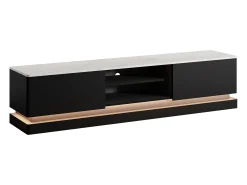 Vente-unique Móvel de TV 2 gavetas e 2 nichos com LEDs em MDF preto e efeito mármore branco DEVIKA de Pascal Morabito^ Móvel De Tv