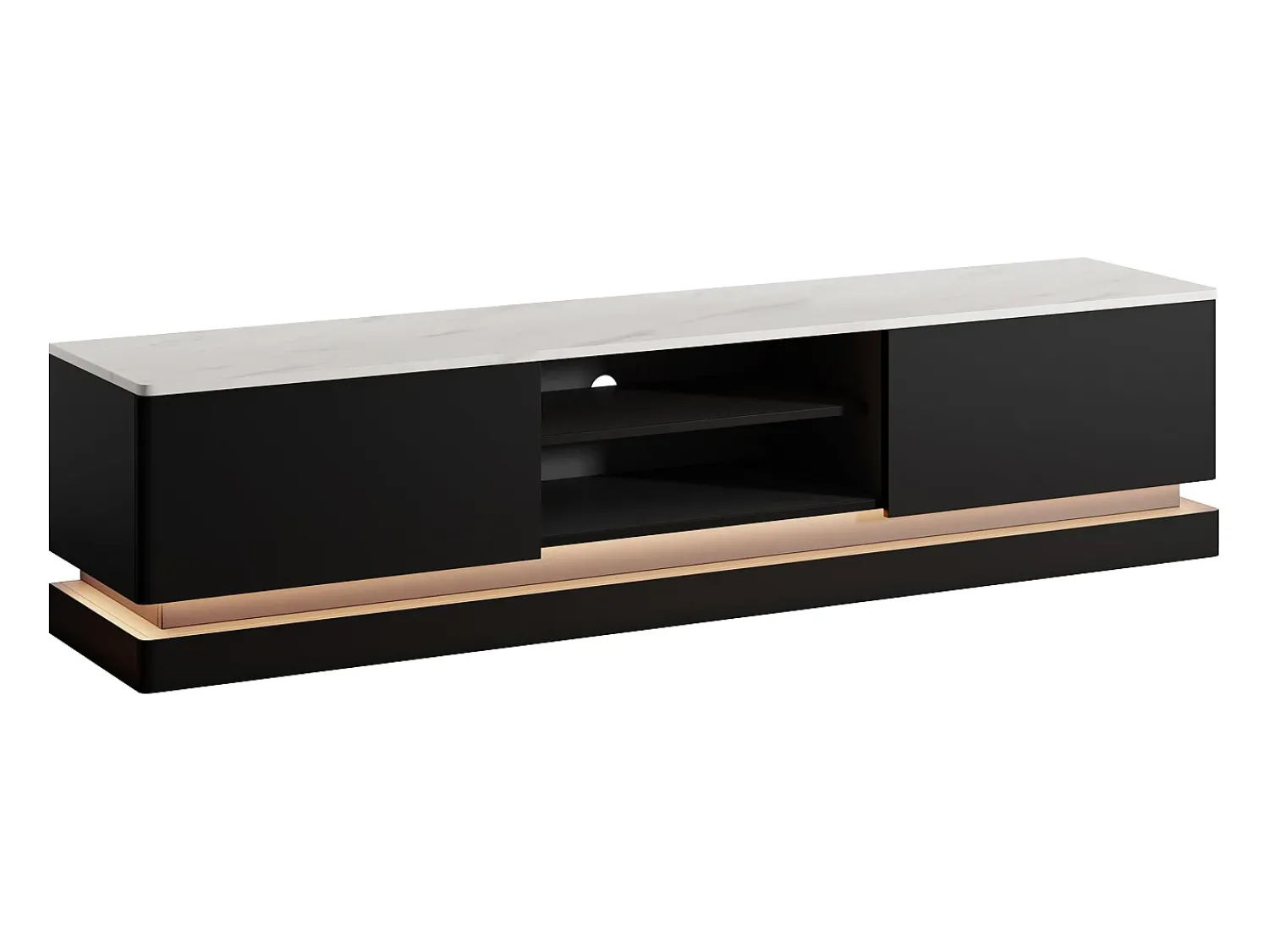 Vente-unique Móvel de TV 2 gavetas e 2 nichos com LEDs em MDF preto e efeito mármore branco DEVIKA de Pascal Morabito^ Móvel De Tv
