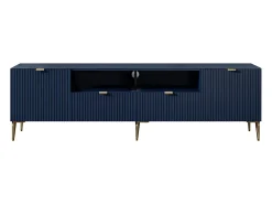 Móvel De Tv*Vente-unique Móvel de TV 2 portas, 2 gavetas e 2 nichos MDF e aço azul e dourado YESINIA Azul escuro
