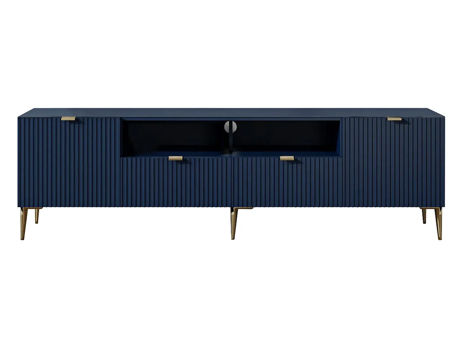 Móvel De Tv*Vente-unique Móvel de TV 2 portas, 2 gavetas e 2 nichos MDF e aço azul e dourado YESINIA Azul escuro