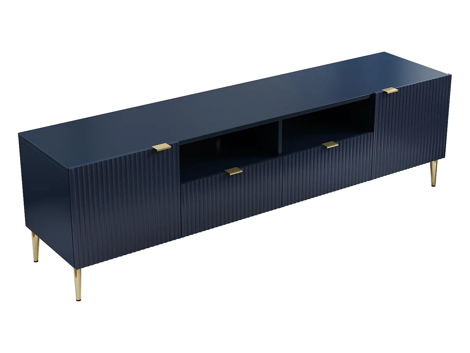 Móvel De Tv*Vente-unique Móvel de TV 2 portas, 2 gavetas e 2 nichos MDF e aço azul e dourado YESINIA Azul escuro