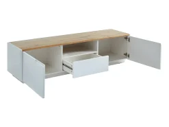 Móvel De Tv*Vente-unique Móvel de TV 2 portas 1 gaveta MDF lacado a branco e natural AMANI Natural claro / Branco