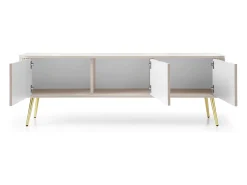 New Móvel de TV 3 portas com pés de metal dourado 168x56 cm Bege
