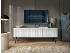 Discount Móvel de TV 3 portas com pés de metal preto 168x56 cm Branco