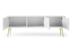 Móvel De Tv| Móvel de TV 3 portas com pés de metal dourado 168x56 cm Branco