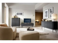Discount Móvel de TV 3 portas com pés de metal dourado 168x56 cm Preto
