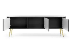 Discount Móvel de TV 3 portas com pés de metal dourado 168x56 cm Preto