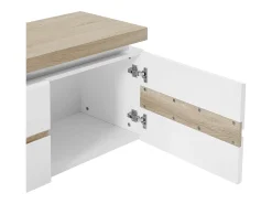 Vente-unique Móvel de TV, 2 portas e 2 nichos com LEDs em MDF lacado a branco e natural VADEMOSA^ Móvel De Tv
