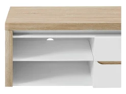 Vente-unique Móvel de TV, 2 portas e 2 nichos com LEDs em MDF lacado a branco e natural VADEMOSA^ Móvel De Tv