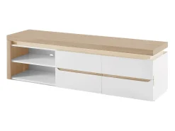 Vente-unique Móvel de TV, 2 portas e 2 nichos com LEDs em MDF lacado a branco e natural VADEMOSA^ Móvel De Tv